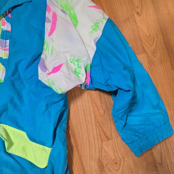 Vintage Isle Plus Track Set Womens 1X Plus Blue Floral Windbreaker Jacket 80s - Picture 3 of 16